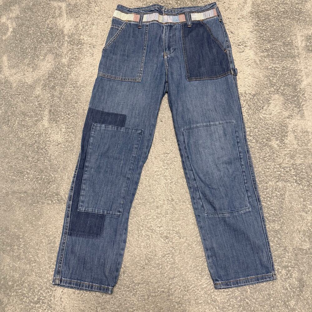 Anthropologie Pilcro Jeans Womens 27 Petite Patchwork Carpenter Jeans Blue